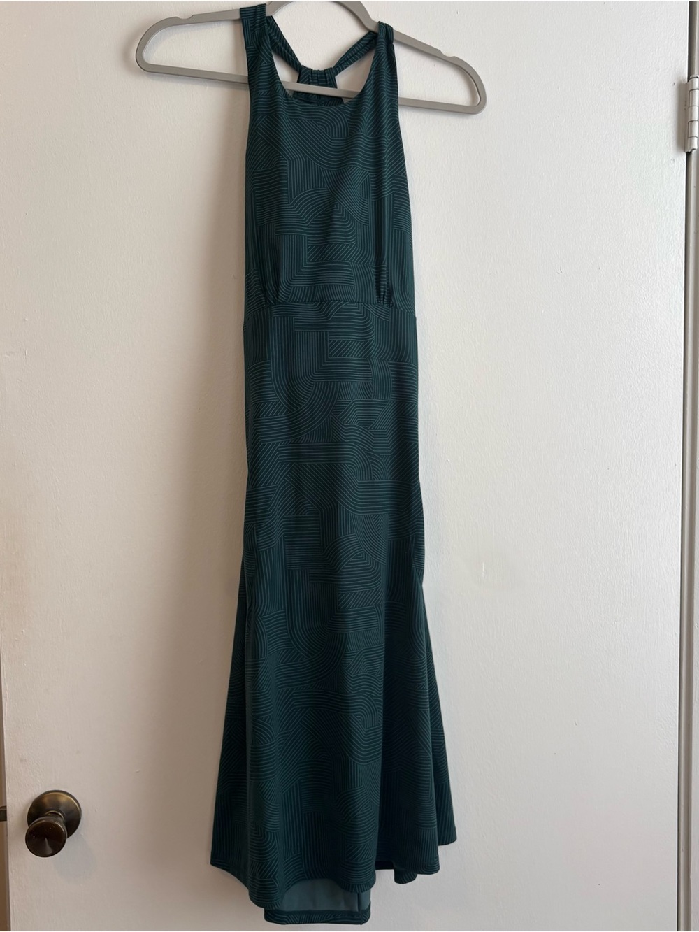 prAna Dark Teal Geometric Athletic Dress Built in Bra Women’s size Medium